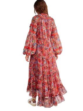 NWT FREE PEOPLE CASIS FLORAL BOHO MIDI DRESS BlOOMCORE FLOWER CHILD ROMANTIC MED